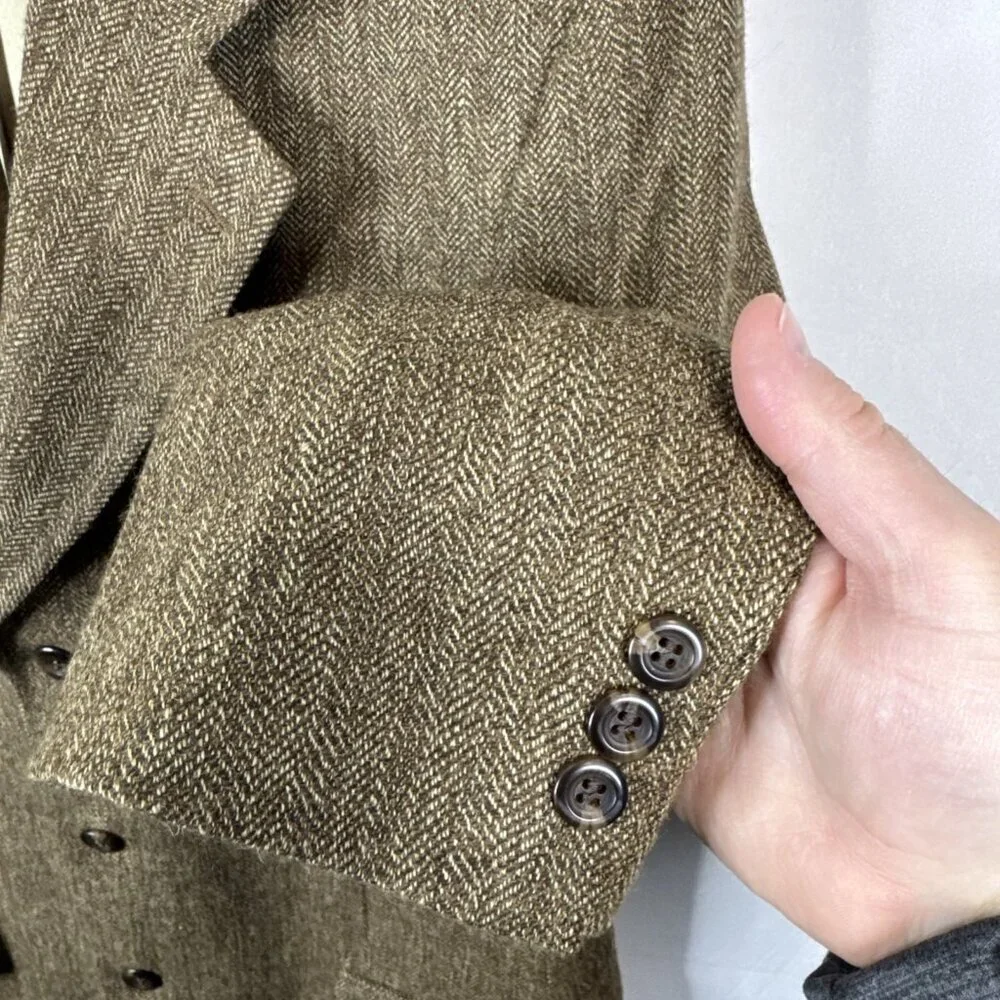 Distinction Sport‎ Coat Men’s 42 Tall Brown Herringbone Lambswool Alpaca